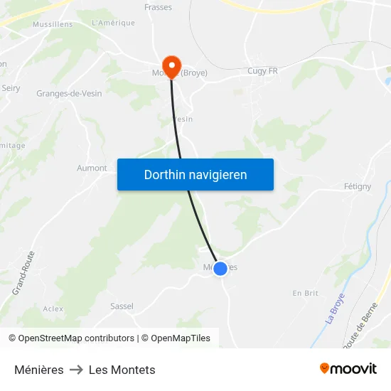 Ménières to Les Montets map