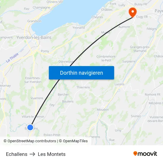 Echallens to Les Montets map
