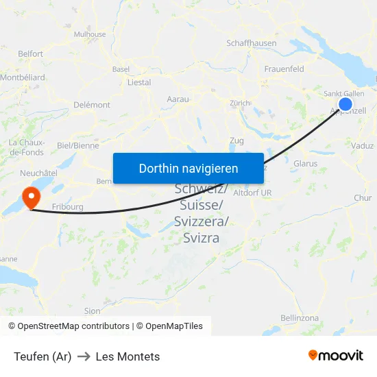 Teufen (Ar) to Les Montets map