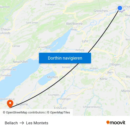 Bellach to Les Montets map