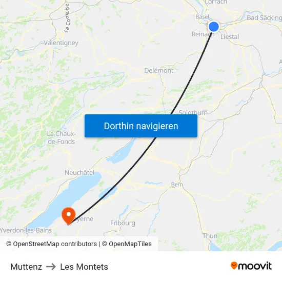 Muttenz to Les Montets map
