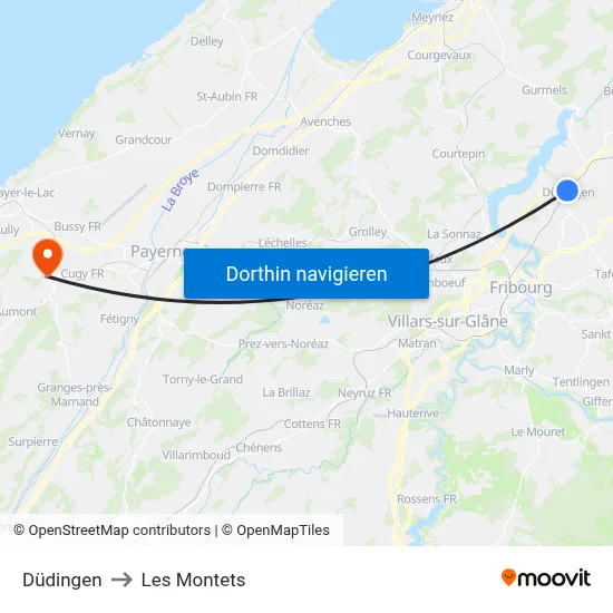 Düdingen to Les Montets map