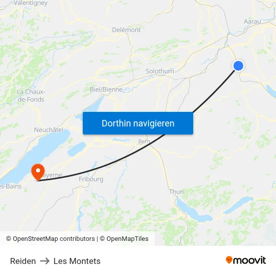 Reiden to Les Montets map
