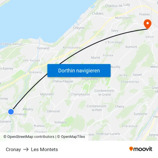 Cronay to Les Montets map