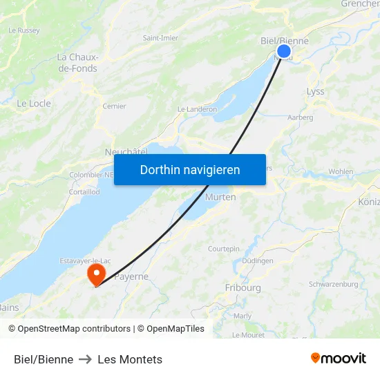 Biel/Bienne to Les Montets map