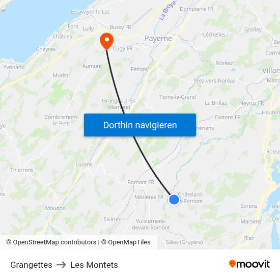 Grangettes to Les Montets map