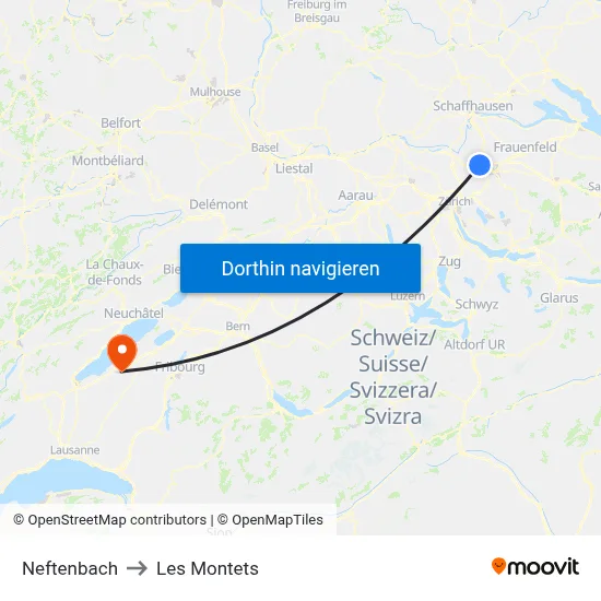 Neftenbach to Les Montets map