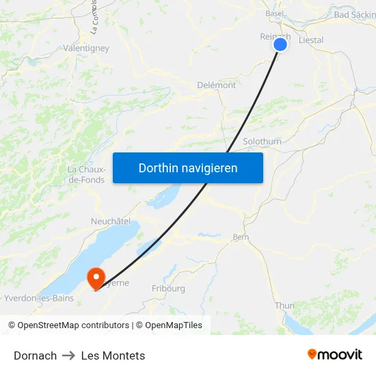Dornach to Les Montets map