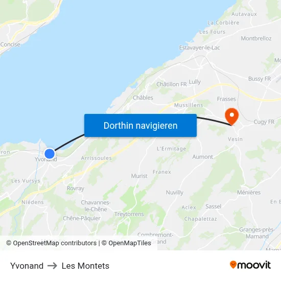 Yvonand to Les Montets map