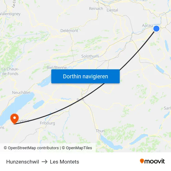 Hunzenschwil to Les Montets map