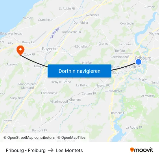 Fribourg - Freiburg to Les Montets map