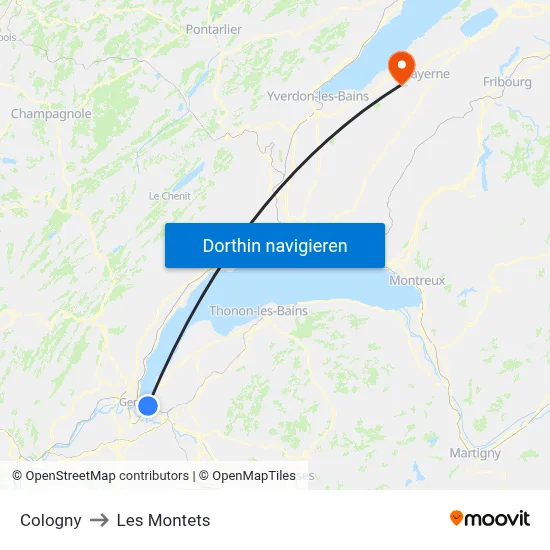 Cologny to Les Montets map