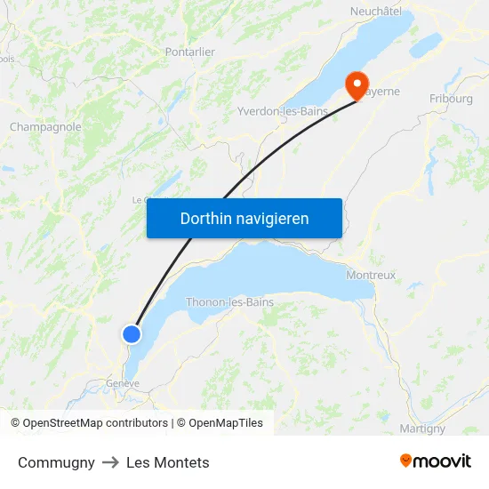 Commugny to Les Montets map