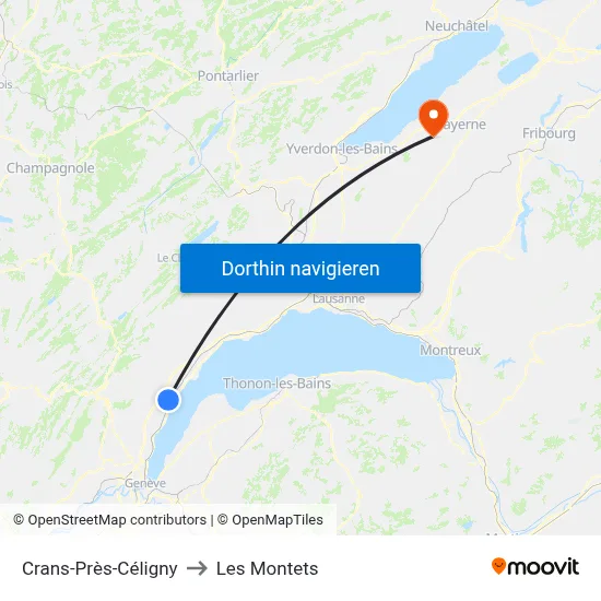 Crans-Près-Céligny to Les Montets map