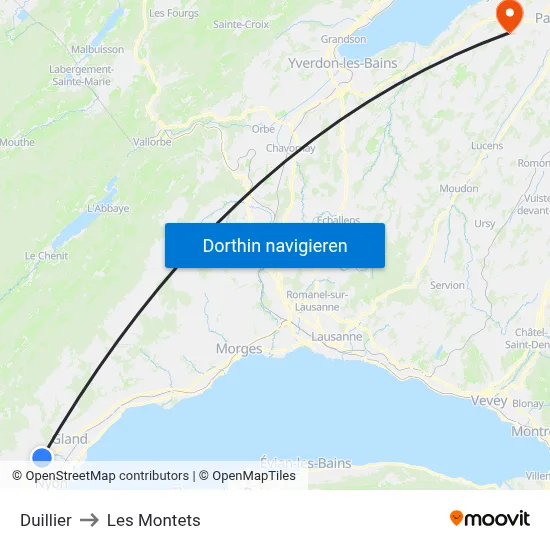 Duillier to Les Montets map