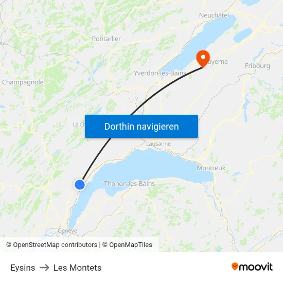 Eysins to Les Montets map