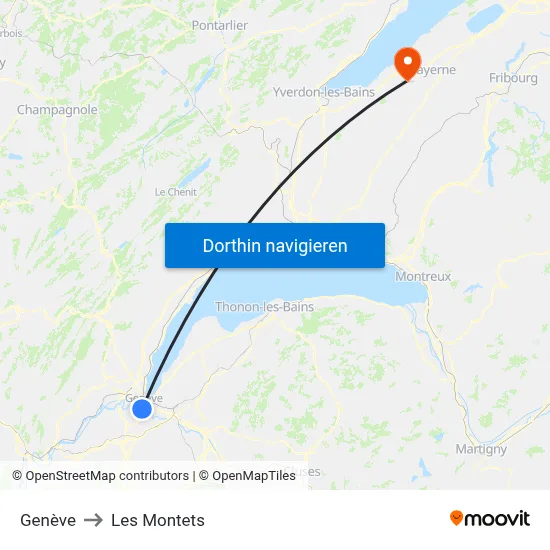 Genève to Les Montets map