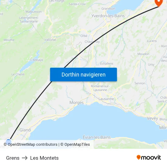 Grens to Les Montets map
