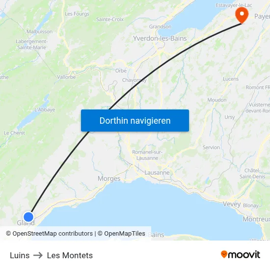 Luins to Les Montets map