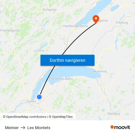 Meinier to Les Montets map