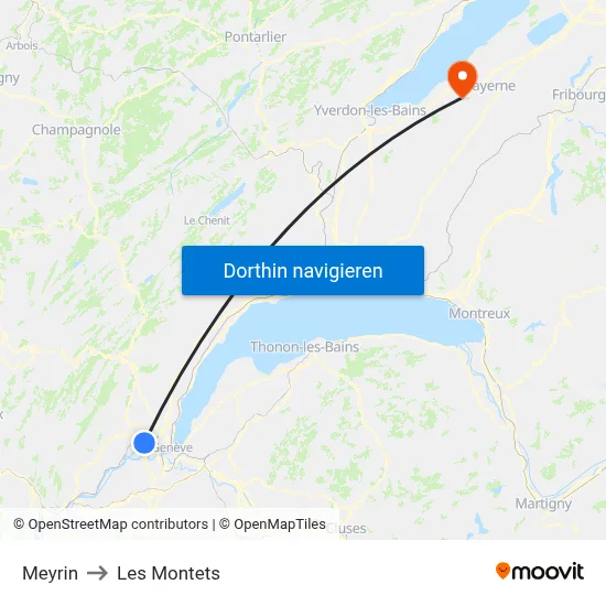 Meyrin to Les Montets map