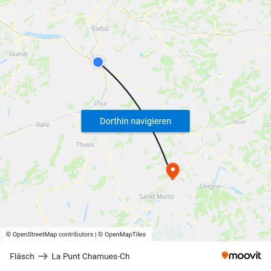 Fläsch to La Punt Chamues-Ch map