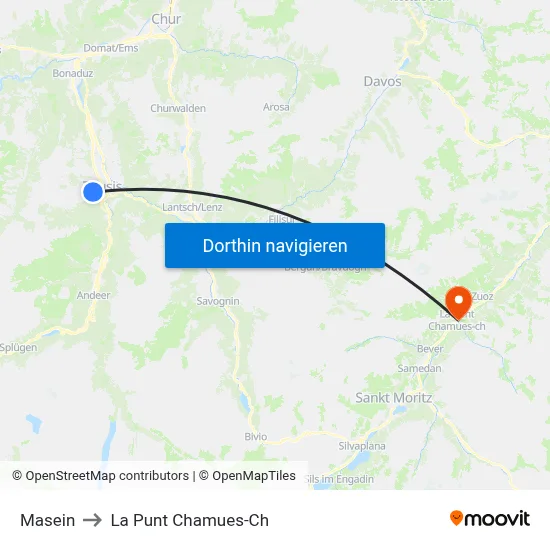 Masein to La Punt Chamues-Ch map