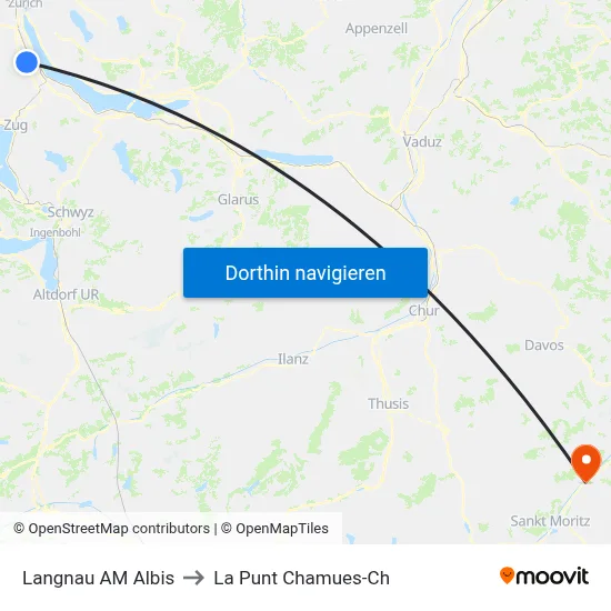 Langnau AM Albis to La Punt Chamues-Ch map