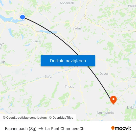 Eschenbach (Sg) to La Punt Chamues-Ch map