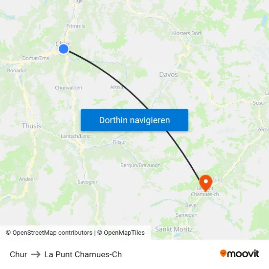 Chur to La Punt Chamues-Ch map