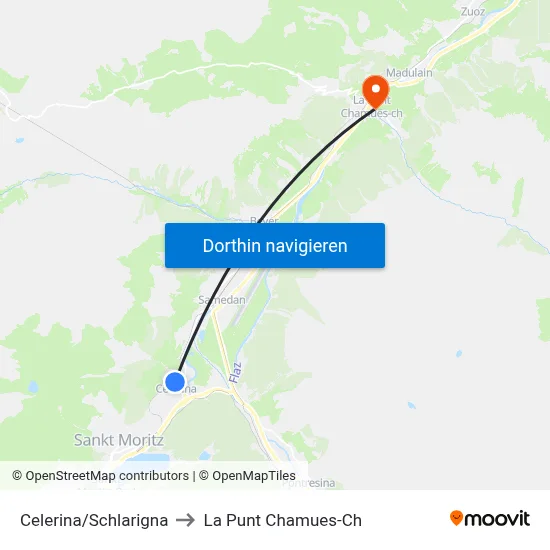 Celerina/Schlarigna to La Punt Chamues-Ch map