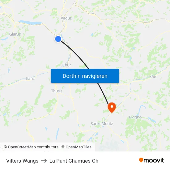 Vilters-Wangs to La Punt Chamues-Ch map