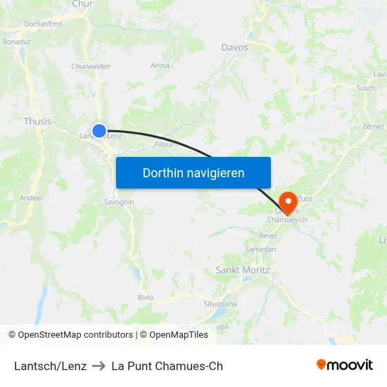 Lantsch/Lenz to La Punt Chamues-Ch map