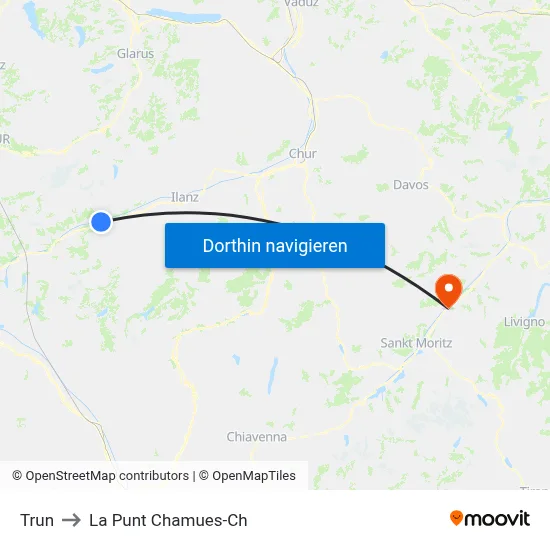 Trun to La Punt Chamues-Ch map