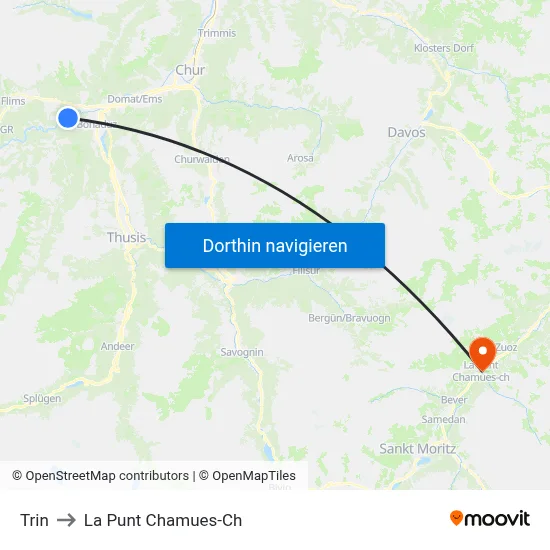 Trin to La Punt Chamues-Ch map