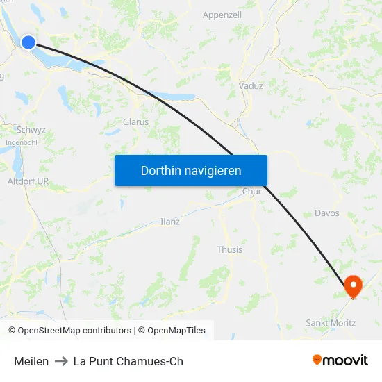 Meilen to La Punt Chamues-Ch map