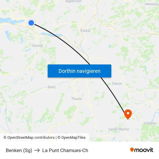 Benken (Sg) to La Punt Chamues-Ch map