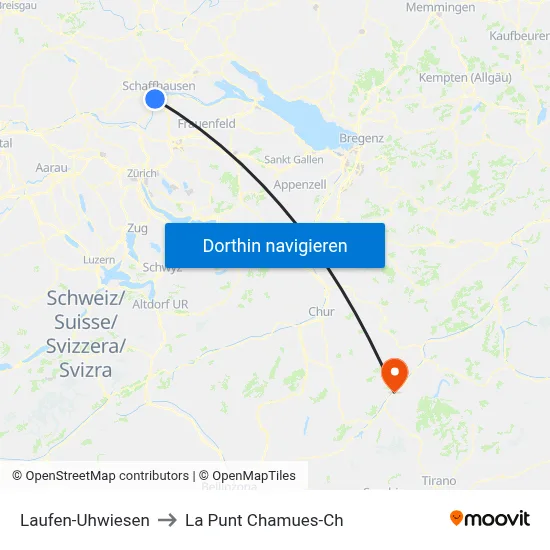 Laufen-Uhwiesen to La Punt Chamues-Ch map