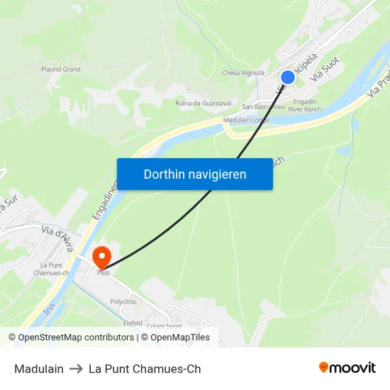 Madulain to La Punt Chamues-Ch map
