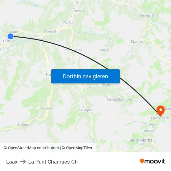 Laax to La Punt Chamues-Ch map
