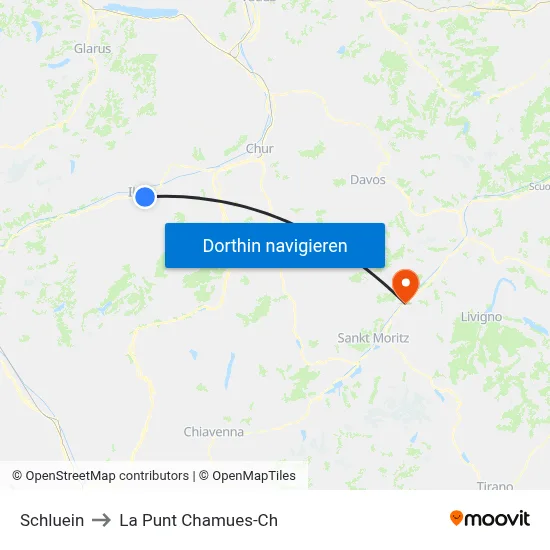 Schluein to La Punt Chamues-Ch map