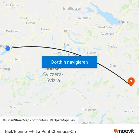 Biel/Bienne to La Punt Chamues-Ch map