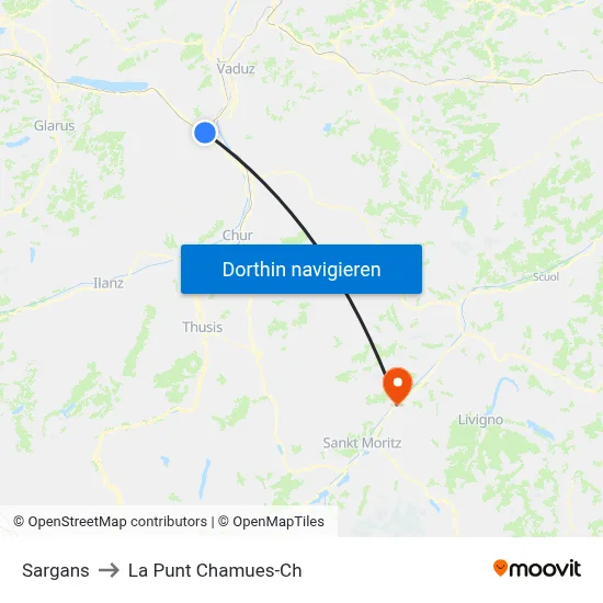 Sargans to La Punt Chamues-Ch map