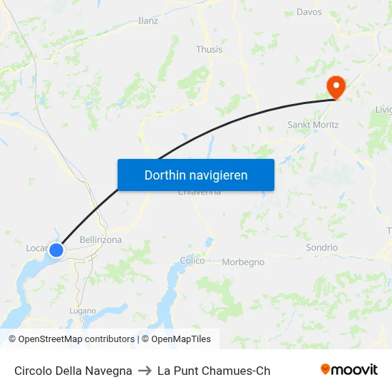 Circolo Della Navegna to La Punt Chamues-Ch map