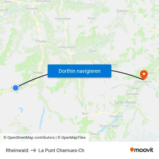 Rheinwald to La Punt Chamues-Ch map