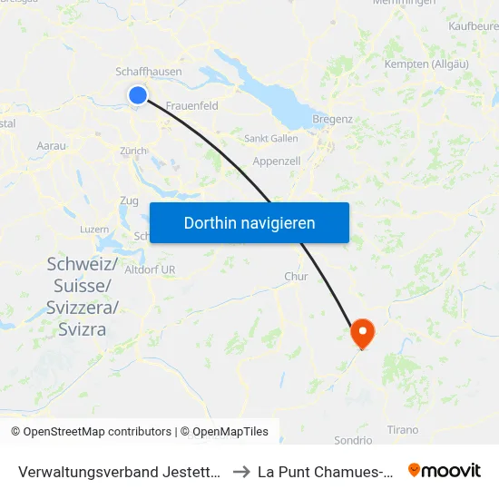 Verwaltungsverband Jestetten to La Punt Chamues-Ch map