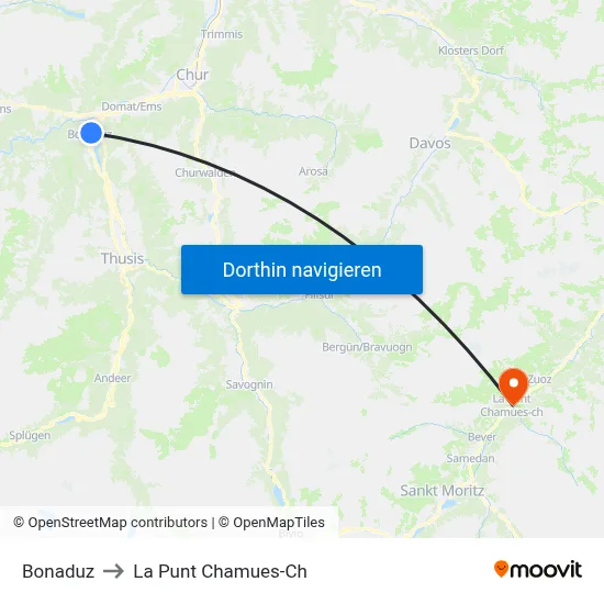 Bonaduz to La Punt Chamues-Ch map