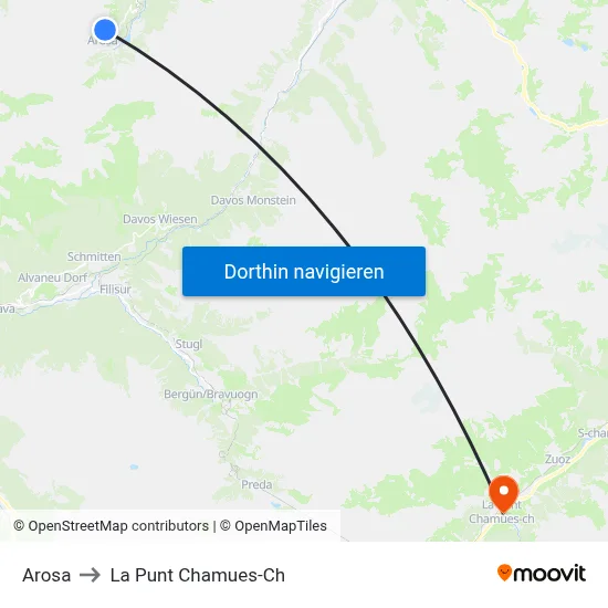 Arosa to La Punt Chamues-Ch map
