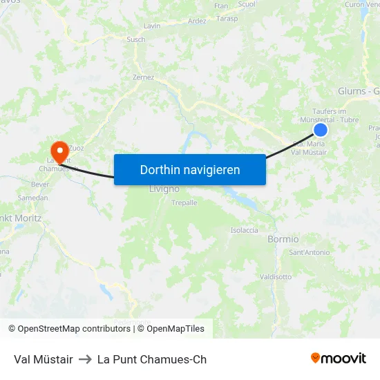 Val Müstair to La Punt Chamues-Ch map