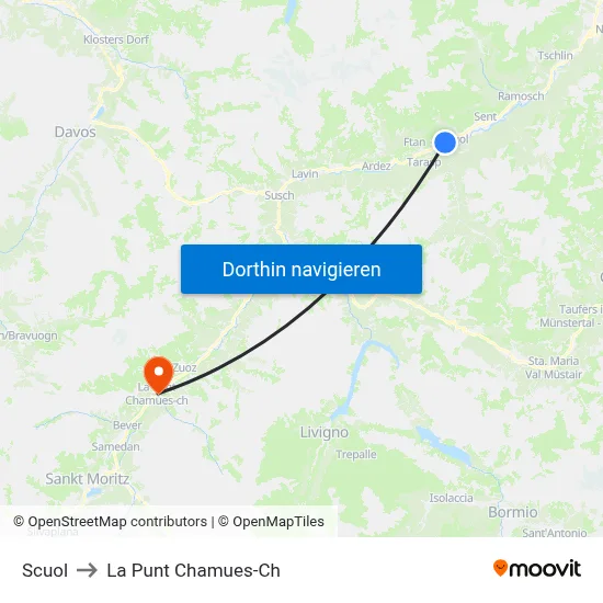 Scuol to La Punt Chamues-Ch map